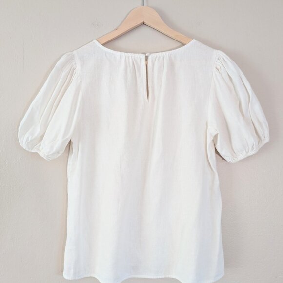 NWT Lauren Conrad Ivory Linen Blend Puff Sleeve V-Neck Top XS Vanilla Girl - Picture 2 of 11